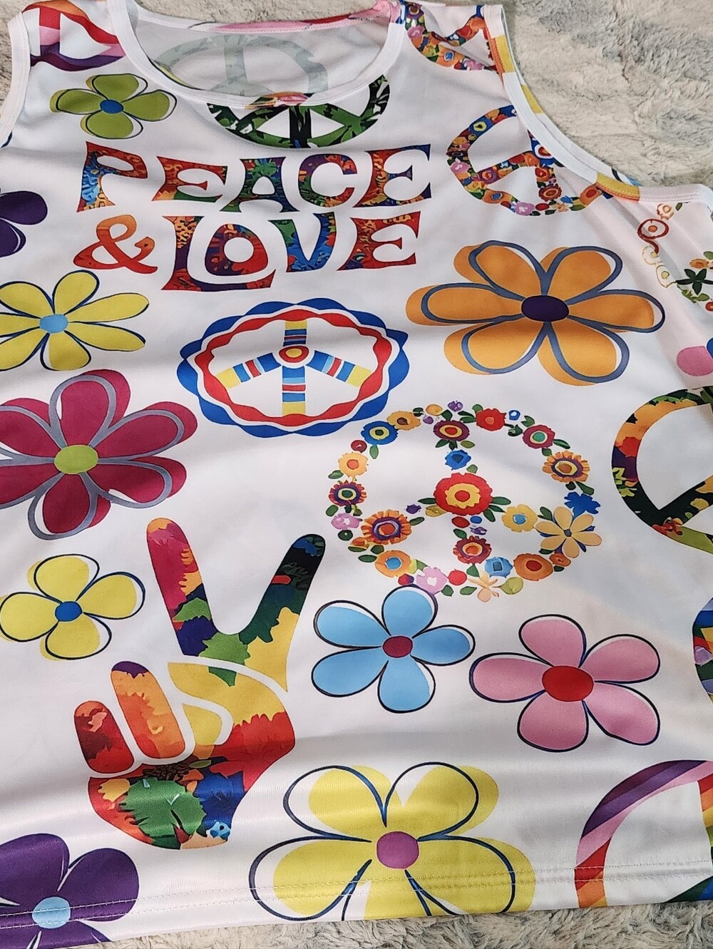 Womens Peace & Love' White Graphic Tank Top & Colorful Floral Print Top.